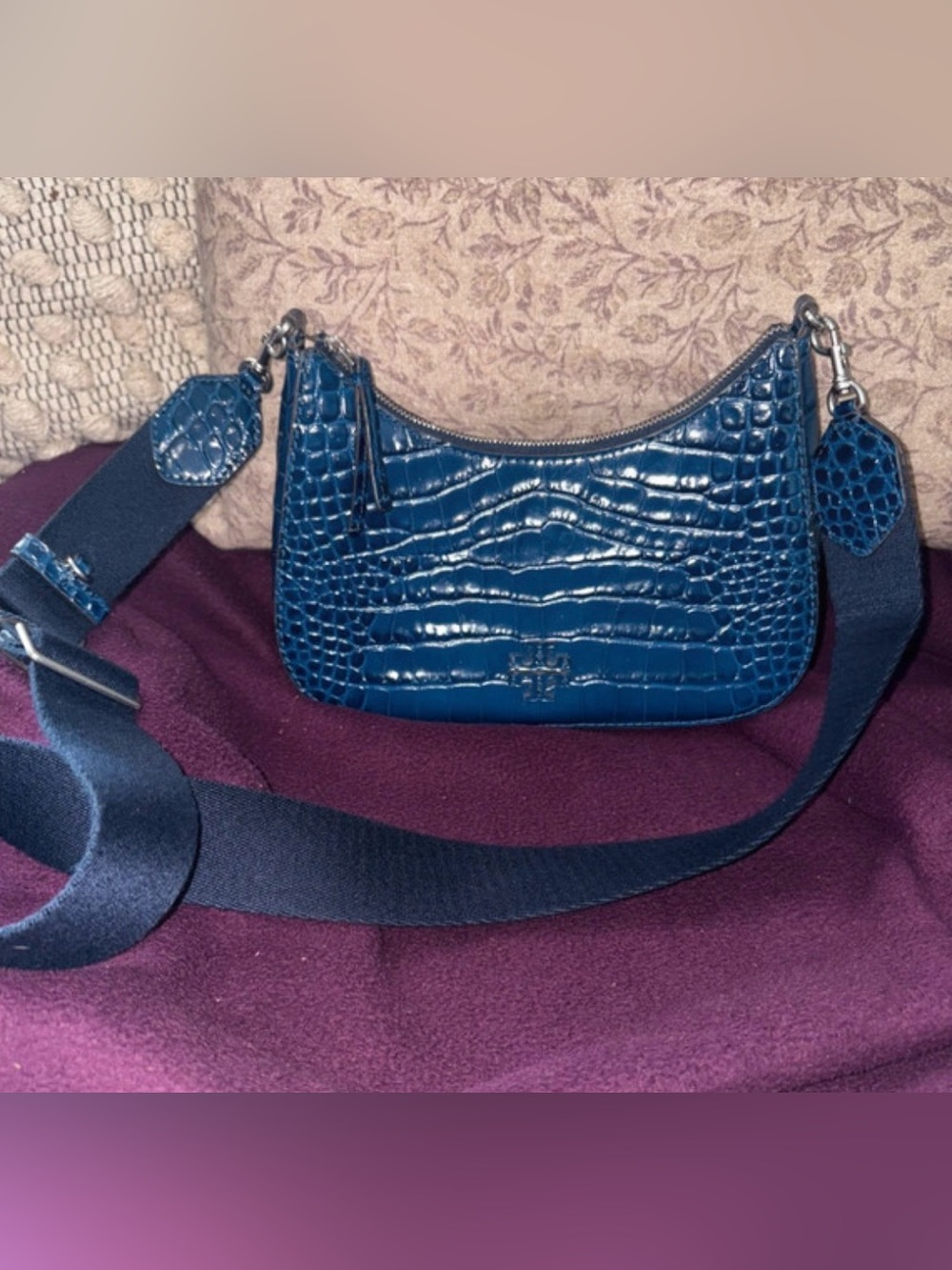 Tory Burch Croc-Embossed Pebbled Leather crossbody